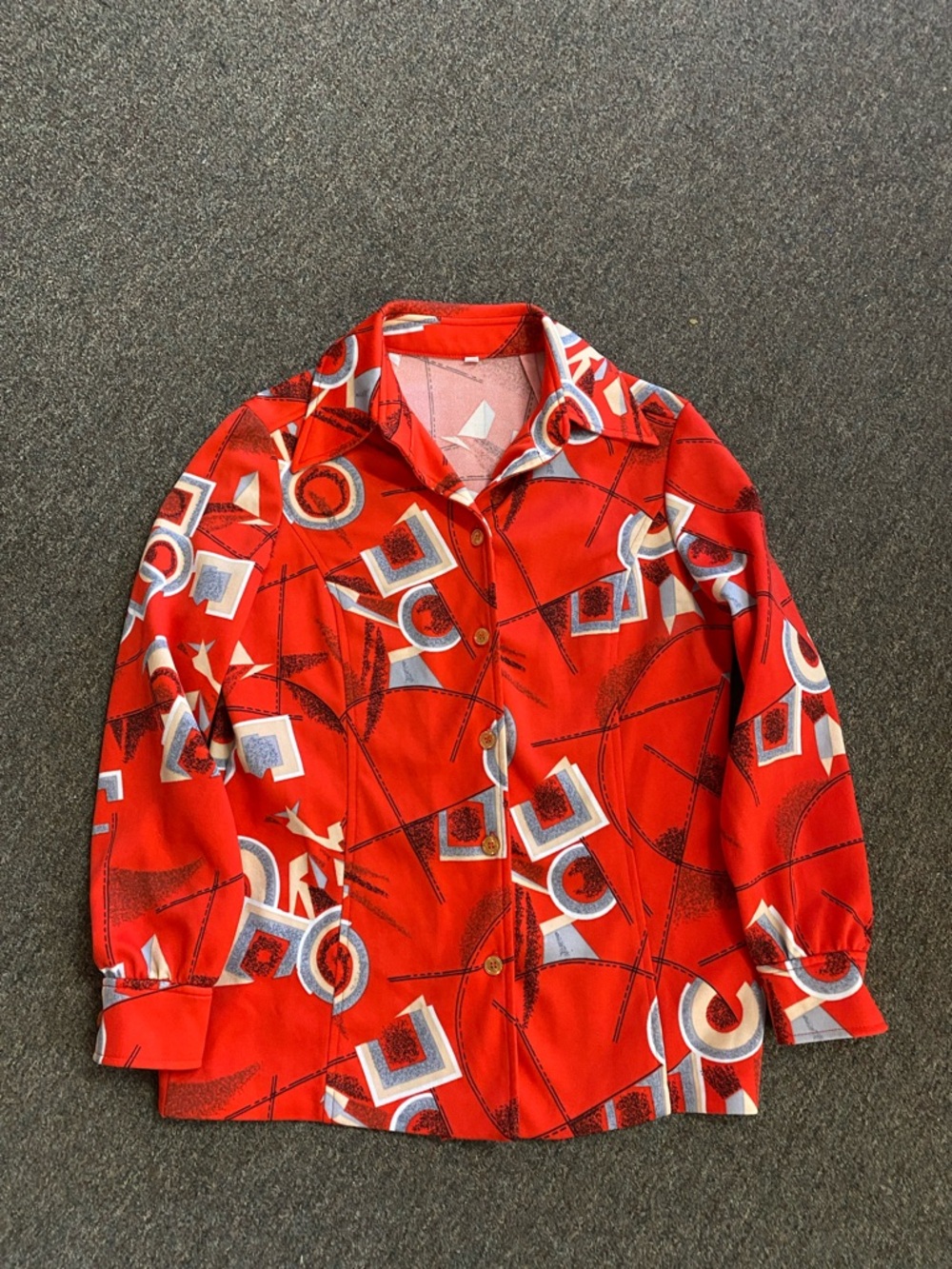 Vintage 70’s Red Geometric Button-Down Shirt Large